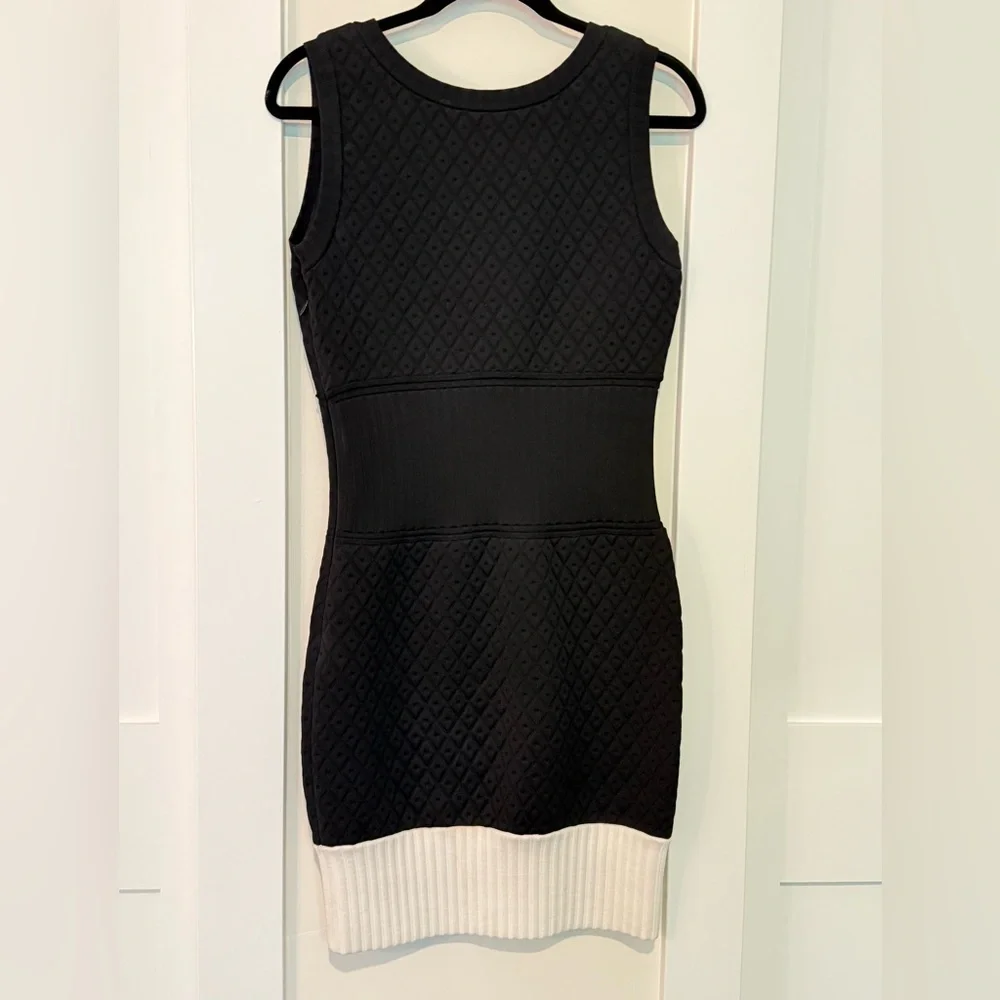 CHANEL Stretch Quilted Mini Black Dress White Bottom Sz 42 LBD‎